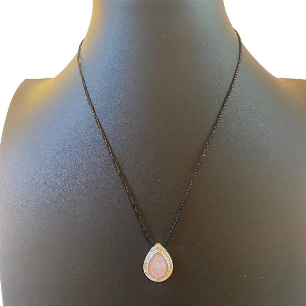 Teardrop Shaped Lavender Stone Pave Crystal Pendant Necklace on Leather Cord.